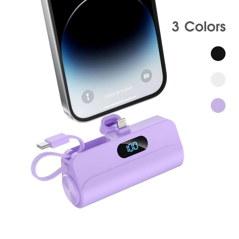 5000Mah Portable Power Bank for Fall, Mini Cute Power Bank with LED Digital Display, Portable Charger with Cable Compatible with Samsung & Iphone 14/Iphone 13/Iphone 12/12Pro Series